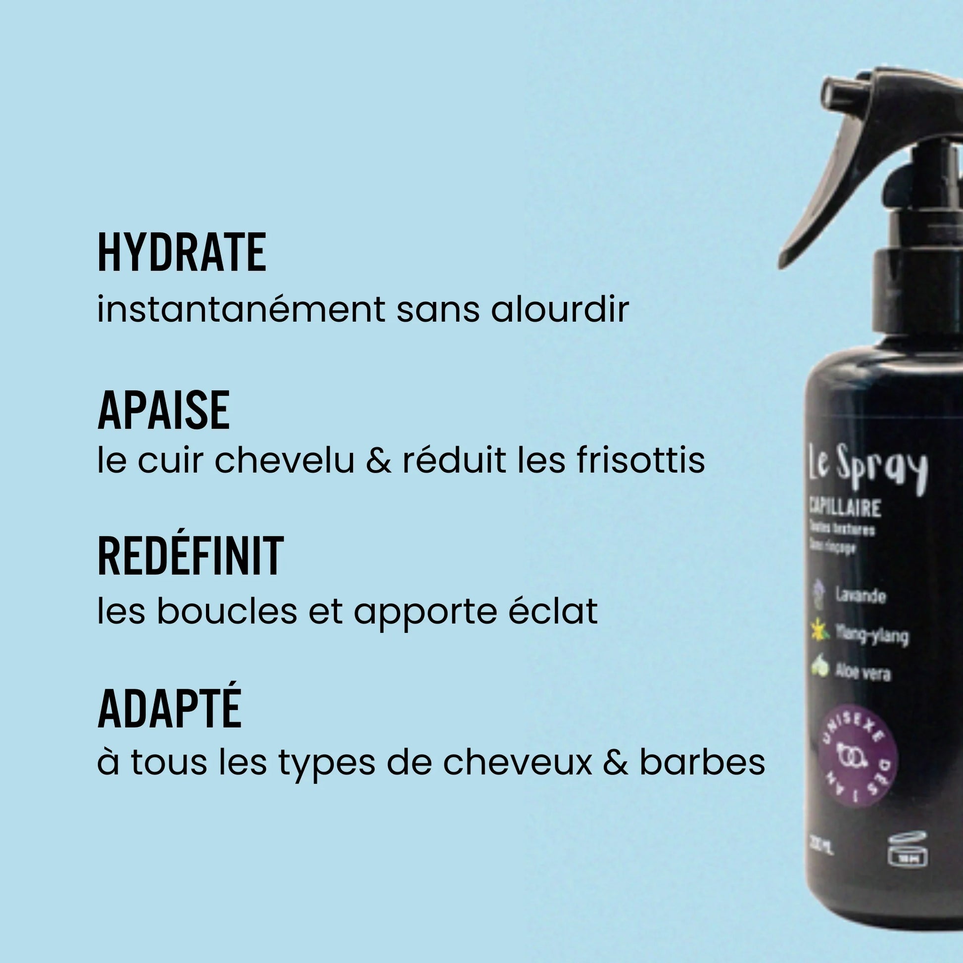 Soin hydratant cheveux ondulés bouclés frisés crépus - Spray capillaire